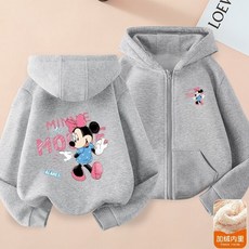 兒童外套 秋冬上新男寶秋冬季加絨連帽外套兒童卡通印花米奇開衫中大童拉鏈款