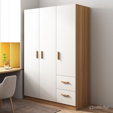 實木衣櫃家用臥室簡易組裝出租屋衣櫥簡約現代小戶型推拉門收納櫃, 【更省事】,長240單櫃+頂櫃六門兩抽