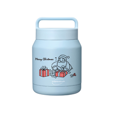 ThermoCafé 聖誕圖案保溫罐 304不鏽鋼 保溫保冷 附提手 學生/上班族適用, Blue, 1個, 650ml