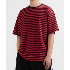 [언더오프] 코튼 스트라이프 반팔 티셔츠 레드