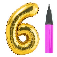 파티팡 숫자 은박풍선 대 골드 + 풍선용 손펌프 세트, 6, 1세트