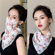 防曬面罩遮臉透氣圍巾面紗全臉護頸掛耳口罩夏季薄款女絲巾春秋季