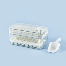 64格按壓式製冰盒 雙層帶蓋儲冰格 附冰鏟 食品級材質, 64格一鍵按壓式製冰組【百合白】, 1個