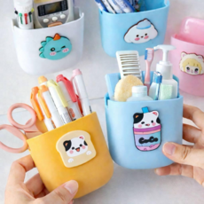 무타공 벽걸이 수납함 1+1 다용도 소품 정리함, 토스트 캐릭터+버블티 캐릭터