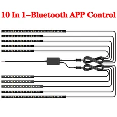 RGB LED 분위기 조명 키트 W APP 음악 제어 유연한 방수 네온 스트립 자동차 오토바이 장식 램프 12V, [03] 10 In 1