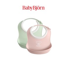 베이비뵨 스몰 베이비 빕 이유식 턱받이 세트, 라이트 그린/핑크, 1개, 2개입