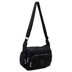 休閒口袋拉鍊防水輕便迷你斜背包, 黑色