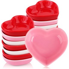 Asany 15 세트 하트 모양 딥 그릇 세라믹 소스 접시 다용도 도자기 반찬 양념 결혼기념일 발렌타인데이 캔디 딥핑