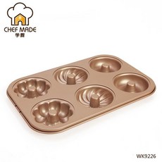學廚chefmade中空甜甜圈蛋糕模具烘焙瑪德琳大號圓形不沾麪包烤盤, WK9226-三花型6杯, 1個