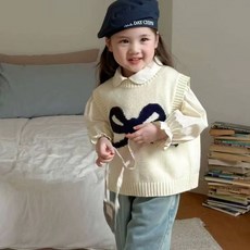 女童針織背心 套頭蝴蝶結毛衣 馬甲 韓版春秋裝