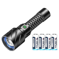 微笑鯊 SD7012 爆亮強光手電筒】手電筒 強光手電筒 調焦手電筒 伸縮變焦手電筒 露營燈, 1個, 4電【微笑鯊原廠】SD-7012 手電筒, Black