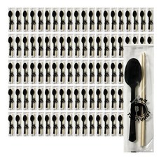 토미야미 일회용 대스푼 100p + 대나무 젓가락 100p 세트 블랙, 1세트