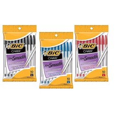 BIC 크리스탈 엑스트라 스무스(Cristal Xtra Smooth) 볼펜 세트에는 블랙 10개 블루 10개 레드 10개가 포함되어 있습니다