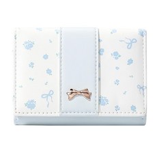 [ 989470 ] 모다캐리 작은 지갑 플로럴 코케트 리본 귀여운 ID 7 신용 카드 슬롯 여성용 여아용 블루