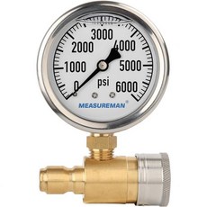 압력게이지 압력계 측정기 2-1/2\" 압력 세척기 게이지 키트 3/8인치 퀵 커넥트 0-5000 PSI 글리세린 충전, 0-6000 PSI (Brass)