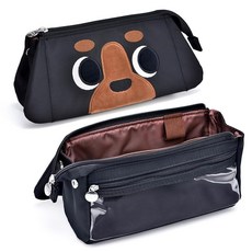 Lanxivi Hongdian 대용량 필통 블랙 색상 3D 강아지 펜 가방 문구 연필 파우치 정리함 및 화장품 가방 사무실 대학 학교용
