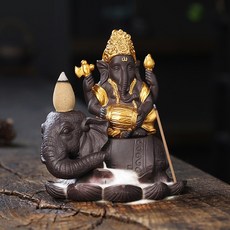 紫砂倒流香薰爐創意蓮花大象象神東南亞家居飾品擺件工藝品, 描金象神鼓