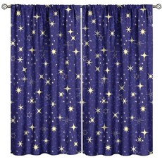 HZOHNAGO Star Curtains Golden Stars Pattern Purple Background Print Decor Rod Pocket Window Drapes
