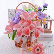 教師節手工扭扭棒花籃DIY材料包, 粉色百合花籃, 1個