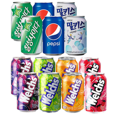 7款罐裝飲料組合 七星蘋果汽水+百事可樂+優格汽水+Welchs系列汽水, 蘋果酒 2 + 可樂 2 + Milkis 2 + Welch 4 種（每種 2 種）, 355ml