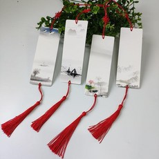 臺灣出貨 創意幼兒園許願卡吊樹卡心願卡懸掛件吊牌兒童開學祝福空白卡片紙, 中國山水40張紅色中國結+流蘇, 1個