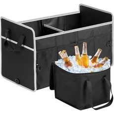 개별 쿨러백이 있는 GPUSFAK 차량 트렁크 정리함 - SUV용 2칸 접이식 보관함블랙, 3Compart-1Pack, Pink