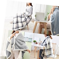 망토담요 무릎담요 후드 체크 포근양털 사계절