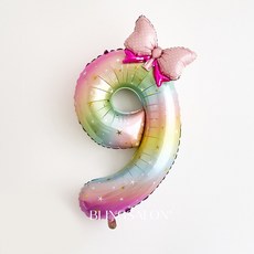 블링살롱 핑크 리본 레인보우 대형 숫자풍선 40인치 기념일 생일파티 돌잔치 이벤트 풍선, 숫자 9