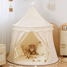 BIKASU 실내 텐트 몽골 스타일 세탁 가능 홈캠핑 놀이집, 1개, 화이트