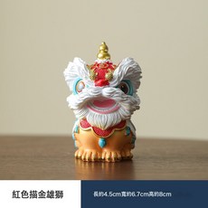 DIU 茶寵國潮醒獅招財擺件喬遷新居茶桌開業家居裝飾客廳文創玄關舞獅, 醒獅-紅色【安全裝】