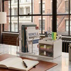 세컨드드랍 사무실 책상 책꽂이 다용도 수납 정리함 데스크 오거나이저, 1개, 화이트