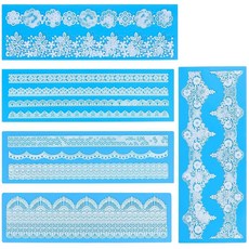 Beasea 실리콘 레이스 몰드 5피스 레이스 퐁당 몰드 실리콘 케이크 패턴 장식 매트 파티 웨딩 케이크 장식 공예 DIY - 핑크, 블루 예쁜 테두리 끈