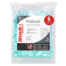WypAll PowerClean ProScrub 헤비 듀티 물티슈 91367 듀얼 액션 클리닝 대형 9.5인치 x 12인치 리필 전용 75매 6팩 450매, Refill Packs Only