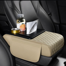 챔히로 차량용 고급 나파가죽 콘솔 쿠션 팔걸이 쿠션, 1개, 베이지