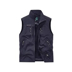 大尺碼雙面穿加絨工裝馬甲 抗皺休閒外套 中年爸爸釣魚登山工作服