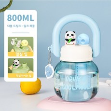 여름용 고용량 티망 듀얼 드링크 손잡이 텀블러 남녀학생용 대용량 빨대 물병, 나이푸란(팬더 디자인) 800ml