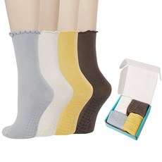 Benefeet Sox 필라테스 양말 여성용 미끄럼 방지 그립 러플 프릴 요가 양말 슬리퍼 양말 바레 병원 운동용 4쌍 블루 화이트 옐로우 그레이-4팩 원사이즈