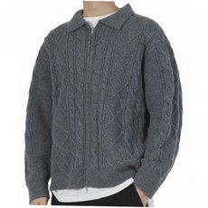굿라이프웍스 GLW 카라 케이블 니트 집업 그레이