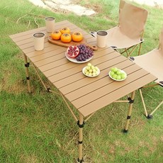 WildHeart 접이식 캠핑테이블 높이조절 경량 롤테이블, 베이지