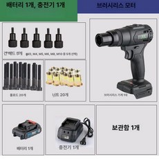 전동 팝너트건 리베터기 리벳기 팝너트공구 어댑터, 1개, 브러시리스 모터 + 1개 5개 20개 20개