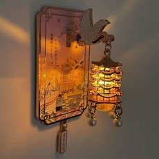 黃鶴樓 磁吸 燈籠 冰箱貼 流光發光 星空藍 鎏金 仙鶴 帆船, 如圖所示