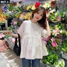 임산부 여름 반팔티 소매 티셔츠 넉넉한 루즈핏 임부복 여성 캐주얼 의류 심플한 디자인 JS