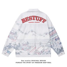 Dee studiosGuochao 자금성 스노우 프린트 코듀로이 재킷 남성과 여성의 봄 패션 재킷INS