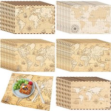 Easty 50 일회용 세계 지도 종이 플레이스매트 빈티지 옛 복고풍 스타일 장식 여행 모험 테이블 매트 지리 학습 교육 여행자 테마 공예 (13.4 x 9.45'), 13.4 x 9.45''