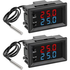 2PCS 디지털 온도 조절기 - 58F 230F 프로그래밍 가능한 난방 냉각 스위치 12V DC 방수 NTC 센서 듀얼 컬러 LED 디스플레이 포함 HVAC 수족관용, 2PCS 디지털 온도 조절기 - 58F 230F 프로그