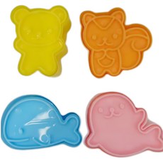 超低價！迷你三明治压模和儿童餅乾模具，造型為小海豚、小海豹、松鼠和小熊，烘焙工具, 1個, 4PC