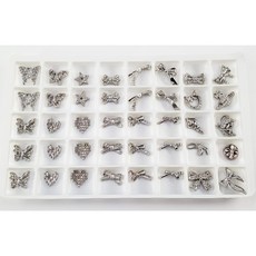 美甲合金鑽飾套組 珍珠寶石水晶大鑽混合 立體異形鑽 穿戴甲造型設計 堆鑽飾品盒裝, 1個, 銀灰款06【格子12*12mm】40顆, 合金鑽飾