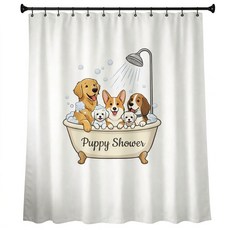 패브릭 욕실 방수 샤워커튼 강아지 다용도 가리개 커튼, 퍼피샤워, 1개