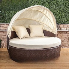 創意藤編躺床，戶外防水防曬收納沙發，附遮陽篷, 如圖一套,常規