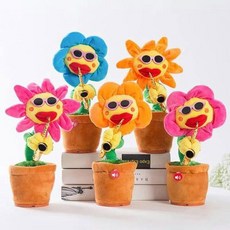 블루투스 춤추는 해바라기 인형 움직이는 쓸모없는선물 인싸템 노래하는 축하 선물 태양꽃, 24곡 색소폰 랜덤 컬러 잎형, 32CM